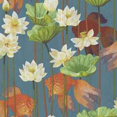 Wallpapers Dutch Wallcoverings Wallpaper Fish/Flower Blue