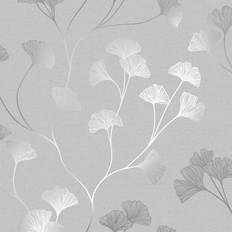 Holden Decor Glistening Ginkgo Grey Silver Wallpaper 12700