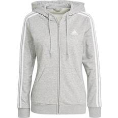 Nainen - XXS Neuleet Adidas Essentials French Terry 3-Stripes Hoodie - Medium Grey Heather/White