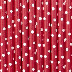 PartyDeco 10 Pailles Rouges Pois Blancs