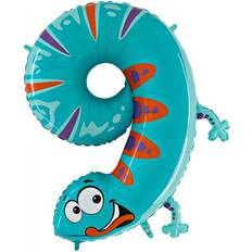 Generique Ballon Aluminium Chiffre 9 Animaloons Gecko 40 102 Cm Grabo Balloons Bleu