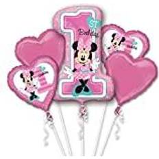 Amscan Anagram 3437901 Disney Minnie Mouse 1st Birthday Foil Balloon Bouquet 5 Pieces