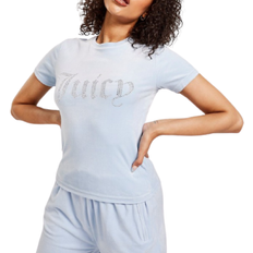 Juicy Couture Damen T-Shirts Juicy Couture Diamante Velour T-shirt - Blue