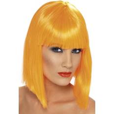 Orange Short Wigs Fancy Dress Smiffys Glam Wig Neon Orange