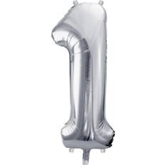 Sølv Talballoner PartyDeco Foil Balloon Number 1 86cm Silver