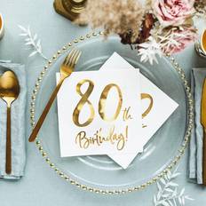 Wit Papieren servetten PartyDeco Servetten 80th Birthday Goud 20 Stuks