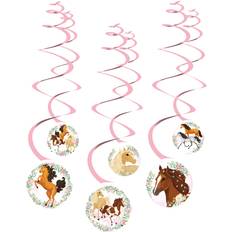 Roze Spiralen Amscan Beautiful Horses swirl decoraties 6 stuks