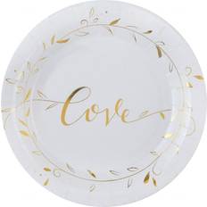 Brylluper Engangstallerkner Santex 10 stk. Paptallerkner Just Married Guld