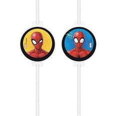 Multifarvet Sugerør Spiderman Papperssugrör (4-pack)