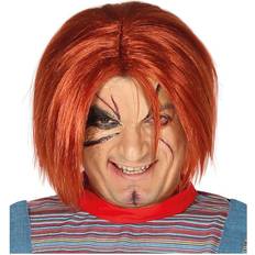 Billig Lange parykker Fiestas Guirca costume wig Killer Doll men synthetic red