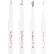 Blanc Pinces à épiler Brushworks HD 4 Piece Combination Tweezer Set White