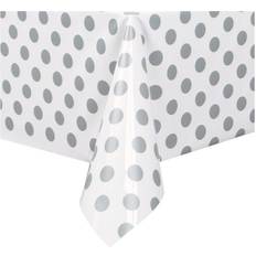 Hopea Pöytäliinat Unique Party 37283 Plastic Silver Polka Dot Tablecloth, 9ft x 4.5ft