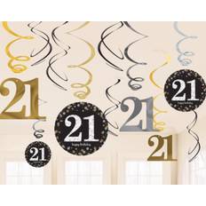 Amscan 21st Swirl Decoration Value Pack Glittery Gold (12 Pezzi) -1 Confezione, Oro, 21, 9900566