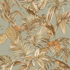 Intissé Papiers peints Dutch Wallcoverings Papier peint Bird-of-Paradise Bleu sarcelle