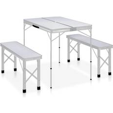 VidaXL Camping Furniture vidaXL Folding Camping Table with 2 Benches Aluminium White