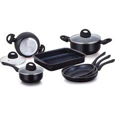 Herzberg HG-9016BLK Batterie de cuisine avec couvercle 10 Pièces