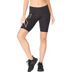 Light Speed Mid-Rise Compression Shorts Women - Black/Gold Reflective