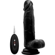 Vibrante Consoladores RealRock Realistischer Vibrator mit Hodensack schwarz 8 Inch