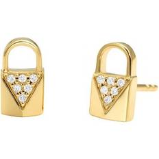 Michael Kors Mercer Link Padlock Pave Stud Earrings - Gold/Transparent