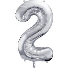 Sølv Talballoner PartyDeco Foil Balloon Number 2 86cm Silver