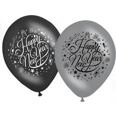 Nytår Latexballoner Folat Happy New Year balloner i sort-sølv