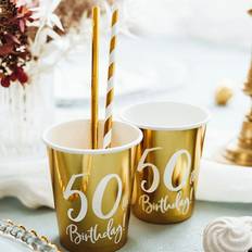 Feest Papieren Bekers PartyDeco Feestbekers 50th Birthday Goud 6 Stuks