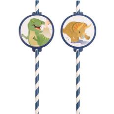 Pajitas Amscan Pack de 8 Pajitas de Dinosaurios de Cartón 19,7 cm