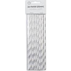 Juhla Lautaset, Kupit ja Aterimet Papperssugrör Silver Metallic 20-pack