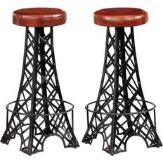 VidaXL Bar Stools vidaXL Real Leather Bar Stool 29.9" 2