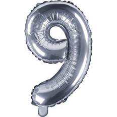 PartyDeco Foil Balloon Number 9 36cm Silver