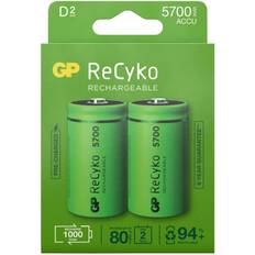 D (LR20) - Paristot - Uudelleenladattava standardiakku Akut ja Laturit GP Batteries 2 Kpl Ladattavaa Recyko Aa 5700mah Akkua