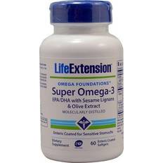 Fatty Acids Life Extension Super Omega-3 EPA/DHA with Sesame Lignans & Olive Extract 60 enteric coated softgels