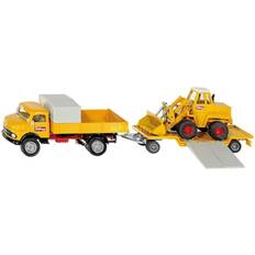 Siku Auto Siku Mercedes-Benz 710 Truck Yellow and Kramer 411 Wheel Loader Yellow with Trailer 1/50 Diecast Models