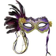 Bristol Novelty Womens/Ladies Metallic Side Feather Mask (One Size) (Purple/Gold)