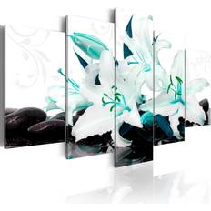 Turkosa Väggdekorationer Arkiio Turquoise Lilies and Stones Tavla 200x100cm