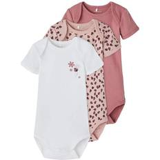 Name It Short Sleeved Bodysuit 3-pack - Pink/Deco Rose (13192796)