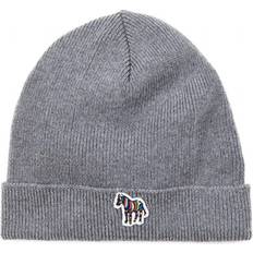 Paul Smith Zebra Logo Ribbed Lambswool Beanie Hat - Grey