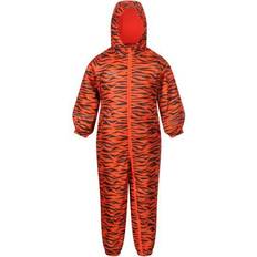 Isolationsfunktion - Mädchen Regenoveralls Regatta Kid's Printed Splat II Waterproof Puddle Suit - Blaze Orange Tiger