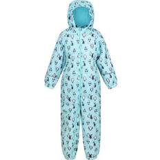 18-24M - Girls Rain Overalls Children's Clothing Regatta Kid's Printed Splat II Waterproof Puddle Suit - Cool Aqua Penguin