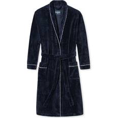 Schiesser Winter Blossom Bathrobe Terrycloth Bamboo Piping - Midnight Blue