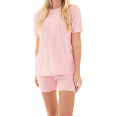 Brave Soul Womens Ribbed Pyjama Set - Pink