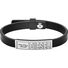 Homme Bracelets Diesel Leather Bracelet - Black/Silver