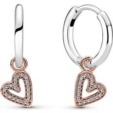 Pandora Sparkling Freehand Heart Earrings - Rose Gold/Silver/Transparent