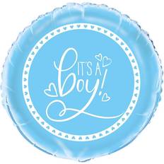 Vauvakutsut Teksti- ja Teemakuplat Unique Party 73397 Blue Baby Shower It's A Boy Round Foil Balloon 18" 1 Pc