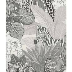 No tejido Papeles pintados Papel De Pared Good Vibes Jungle Animals Gris Y Negro Noordwand