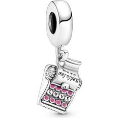 Pandora Typewriter Dangle Charm - Silver/Pink/Transparent
