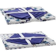 Dkd Home Decor Dukar och servetter Blå Bomull Vit (150 x 150 x 0.5 cm) (36 x 35 x 0,5 cm) (2 pcs) Bordsduk Vit, Blå