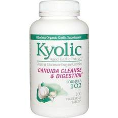 Candida hälsokost och kosttillskott Kyolic Aged Garlic Extract Candida Cleanse and Digestion Formula 102 200 Vegetarian Tablets