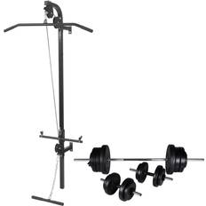 vidaXL Wall Mounted Power Tower With Barbell And Dumbbell