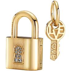 Pandora Padlock & Key Dangle Charm - Gold/Transparent